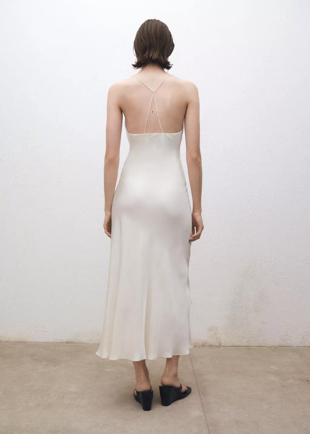 White Silk Dress With Draped Neckline, , large image number 5