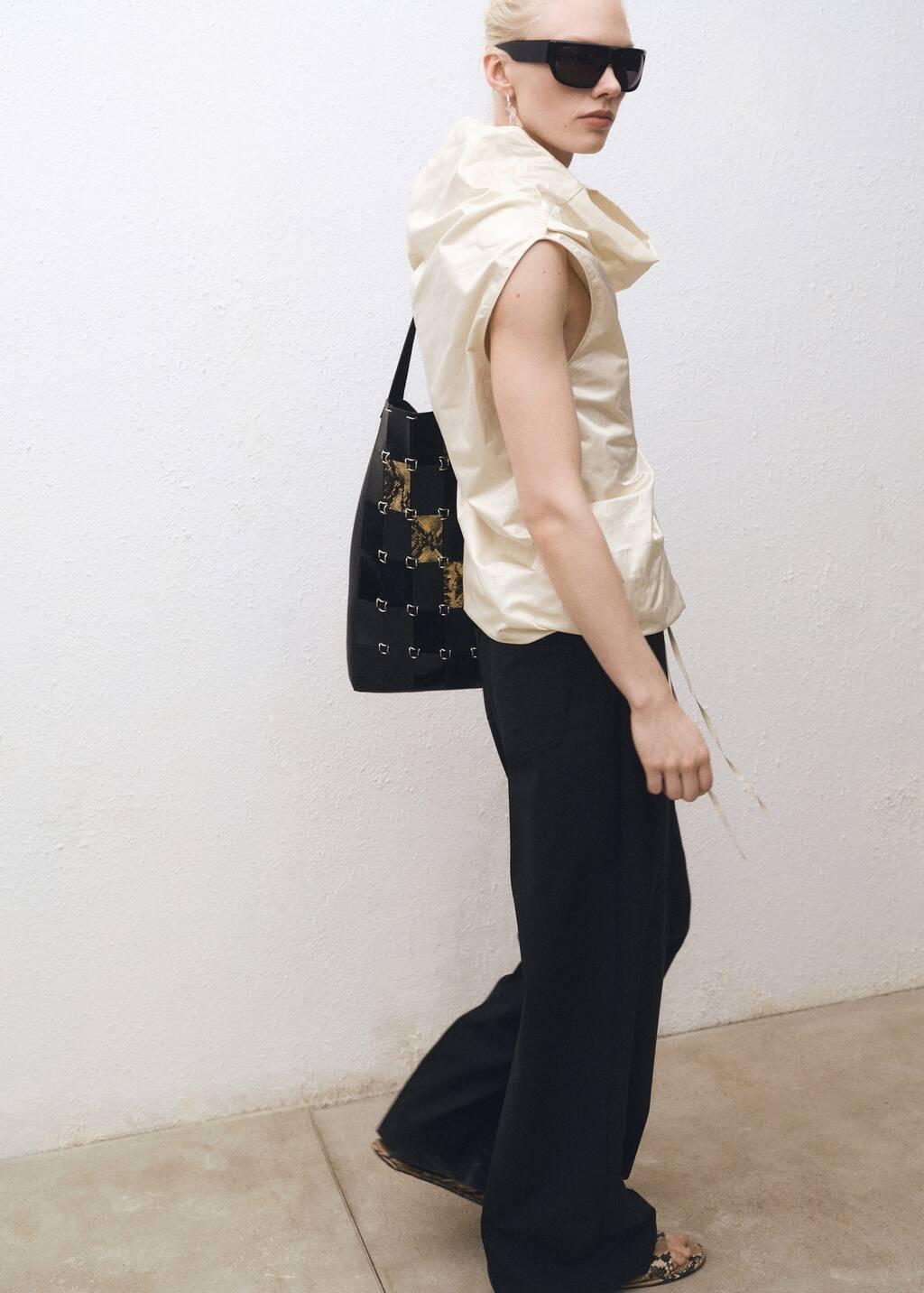 Beige Cotton Dress With Draped Collar, , large image number 1