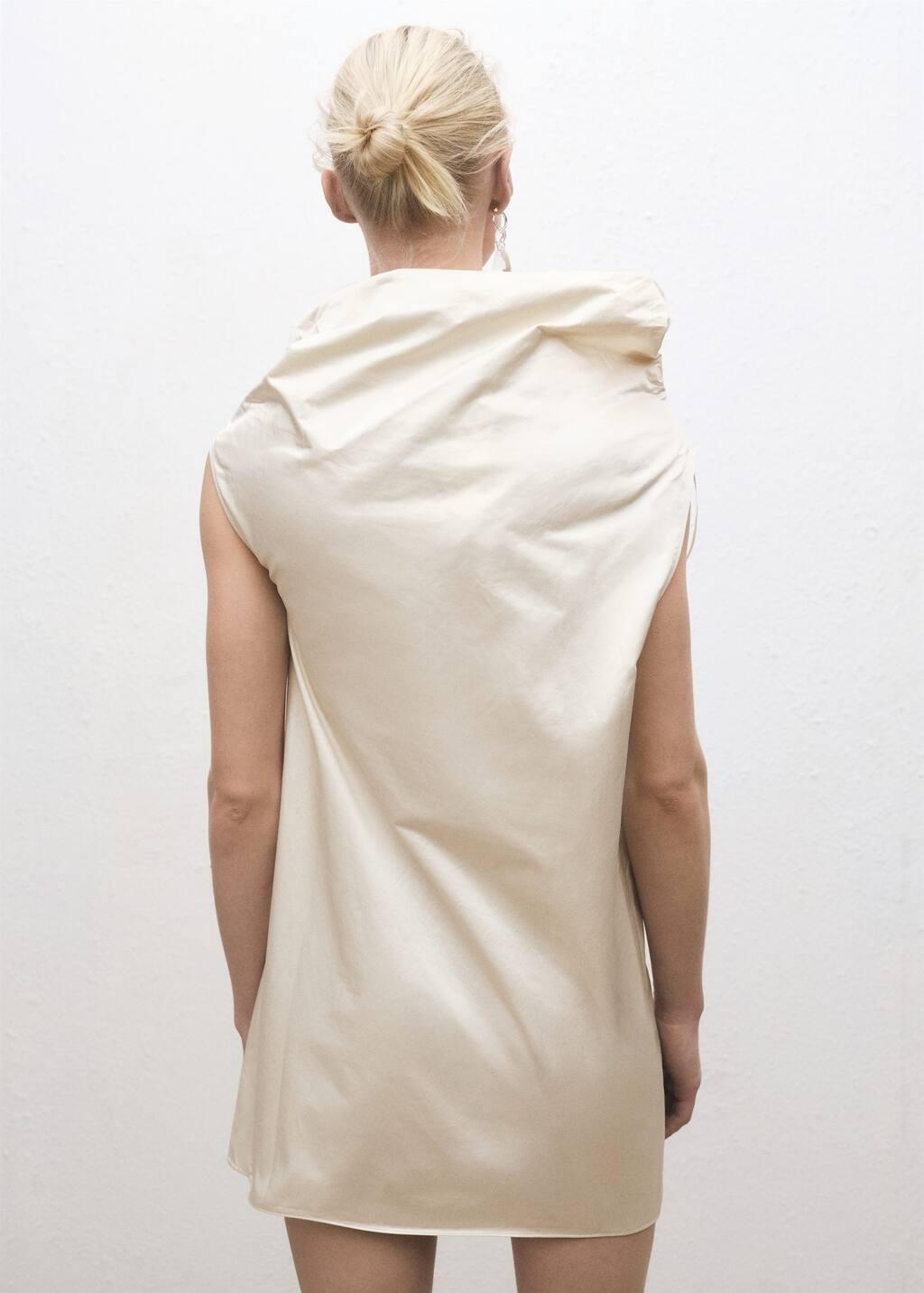 Beige Cotton Dress With Draped Collar, , large image number 5