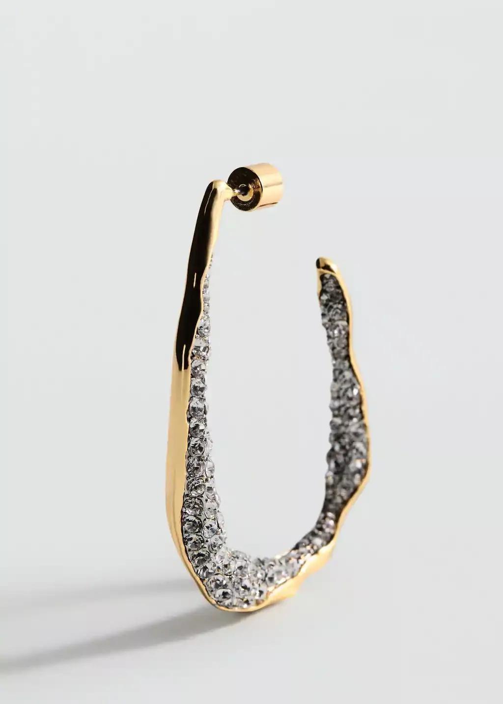 Gold Hoops Crystal Earrings, Gold, large image number 0