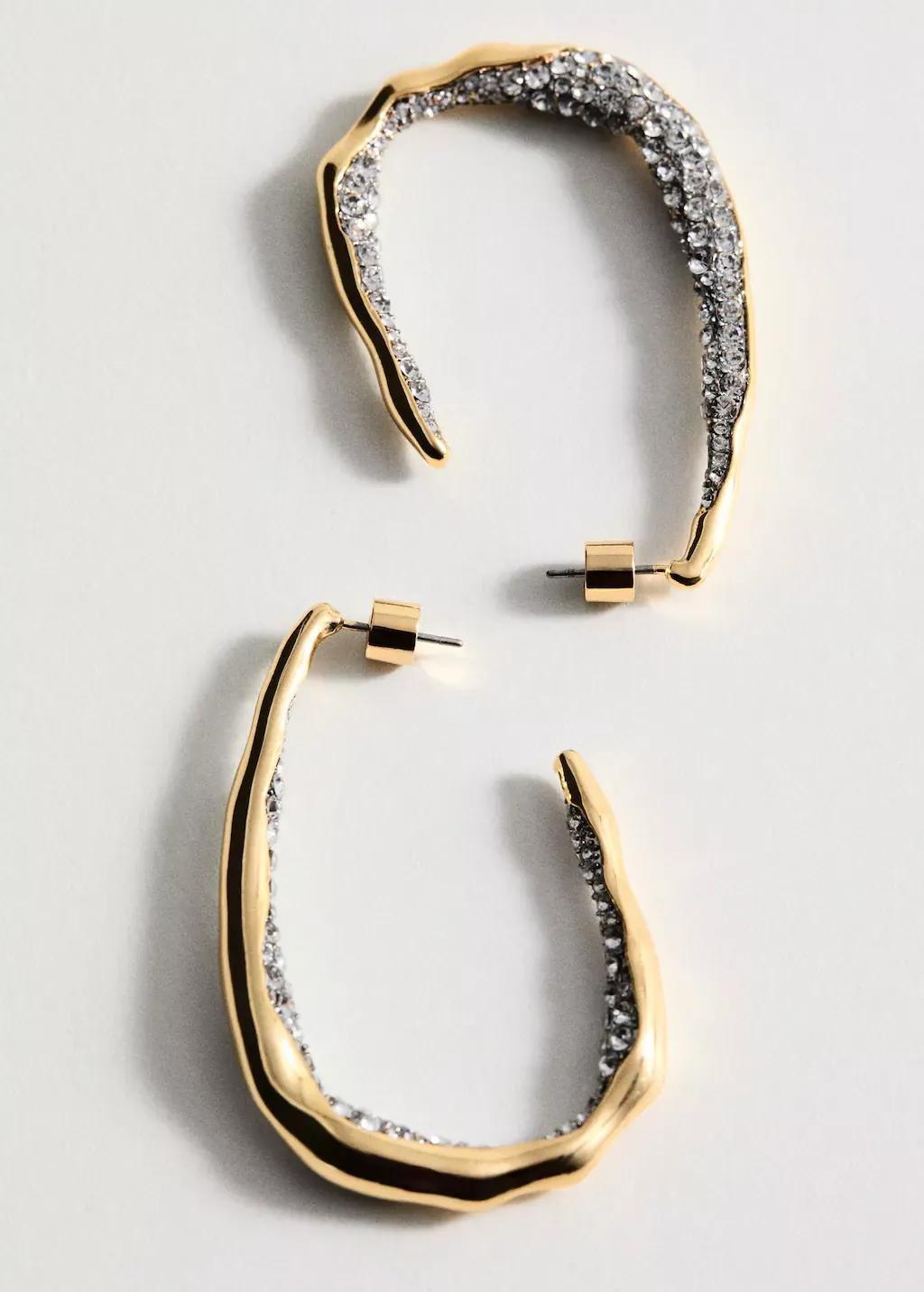 Gold Hoops Crystal Earrings, Gold, large image number 1