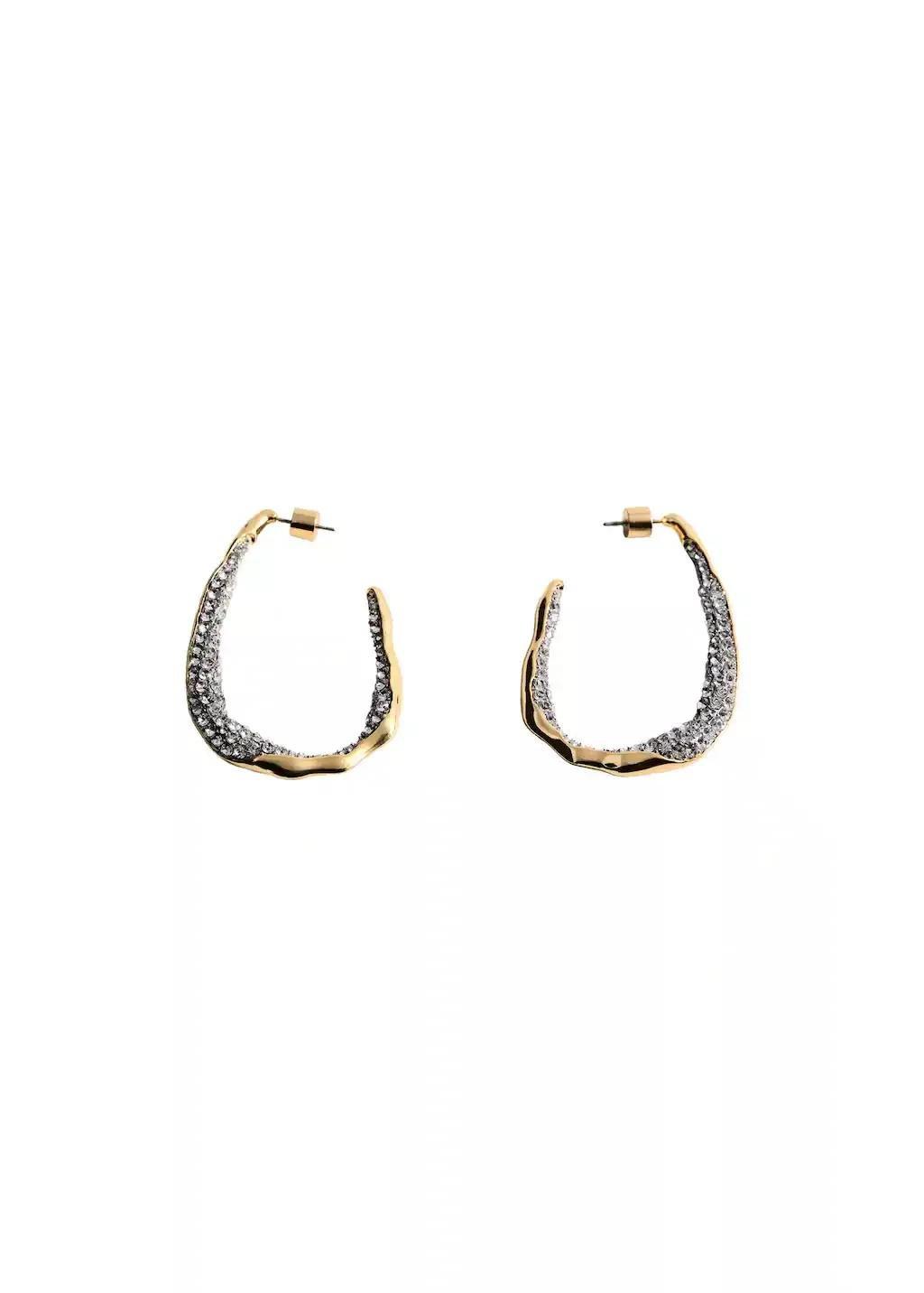 Gold Hoops Crystal Earrings, Gold, large image number 2