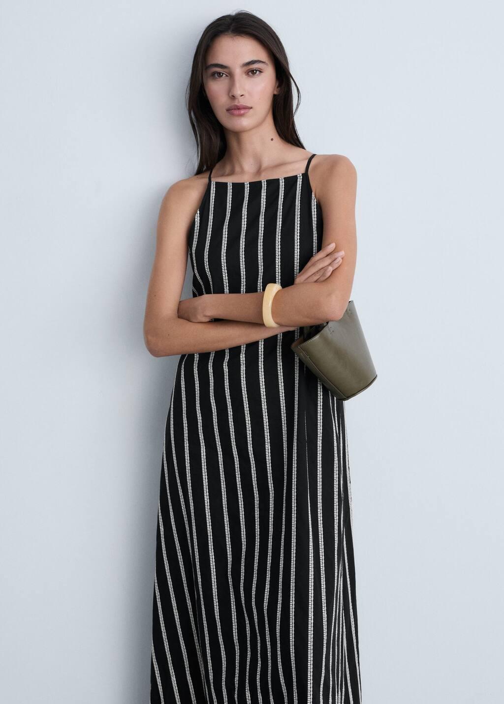 Black Embroidered Halter-Neck Dress, , large image number 0
