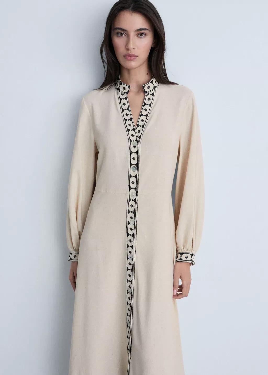Beige Openwork Cotton Dress, , medium