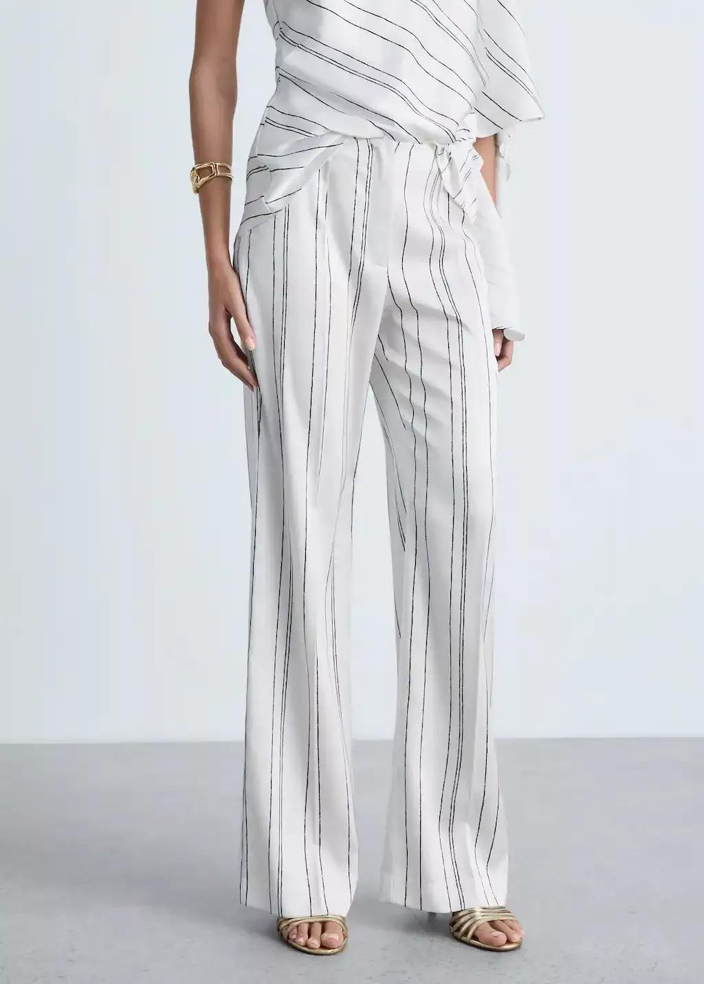White Straight Striped Trousers, , medium