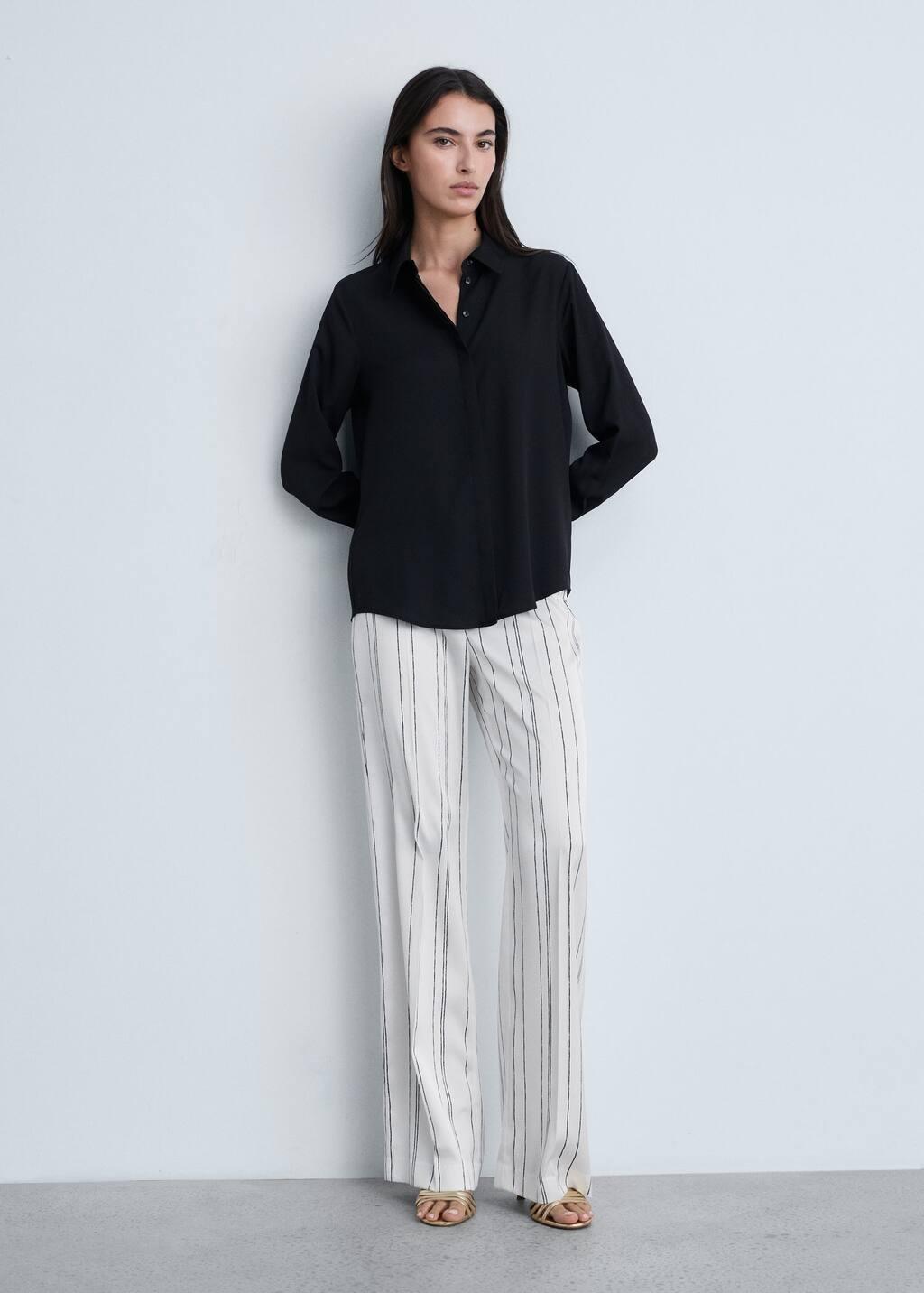 White Straight Striped Trousers, , large image number 1