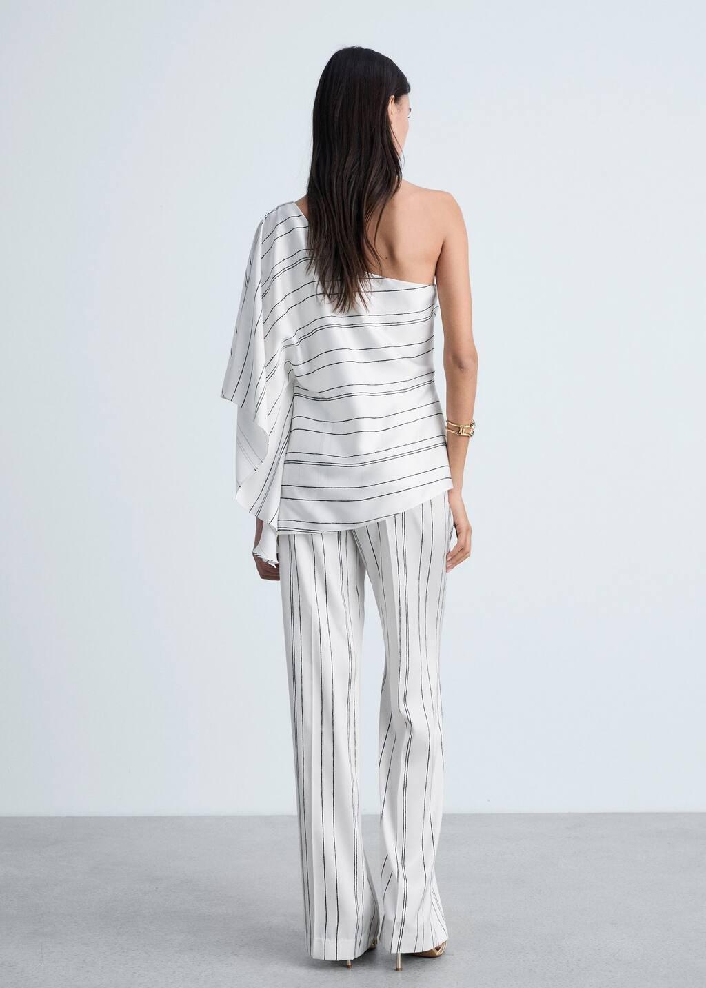White Straight Striped Trousers, , large image number 4