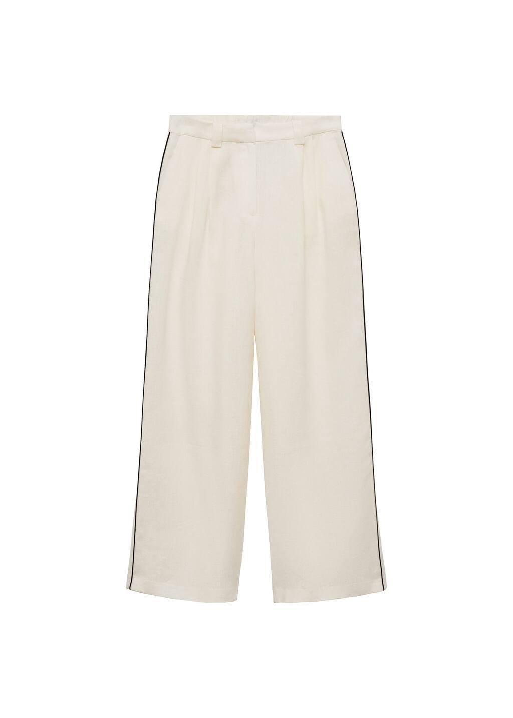 Yellow Contrast Stripe Linen Trousers, , large image number 3