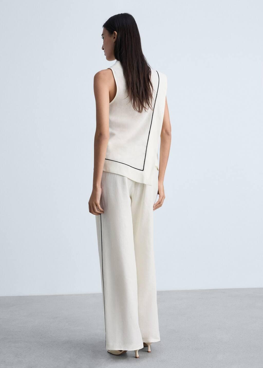 Yellow Contrast Stripe Linen Trousers, , large image number 4