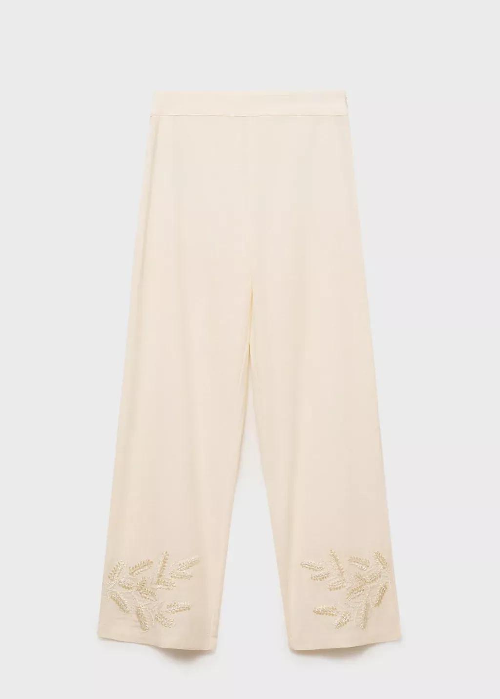 White Embroidered Straight-Fit Trousers, , large image number 3