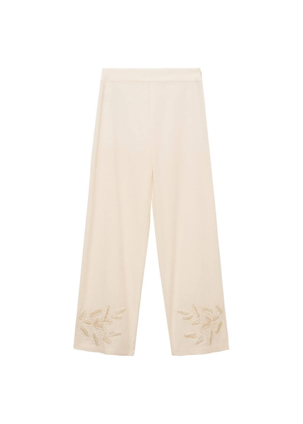 White Embroidered Straight-Fit Trousers, , large image number 3