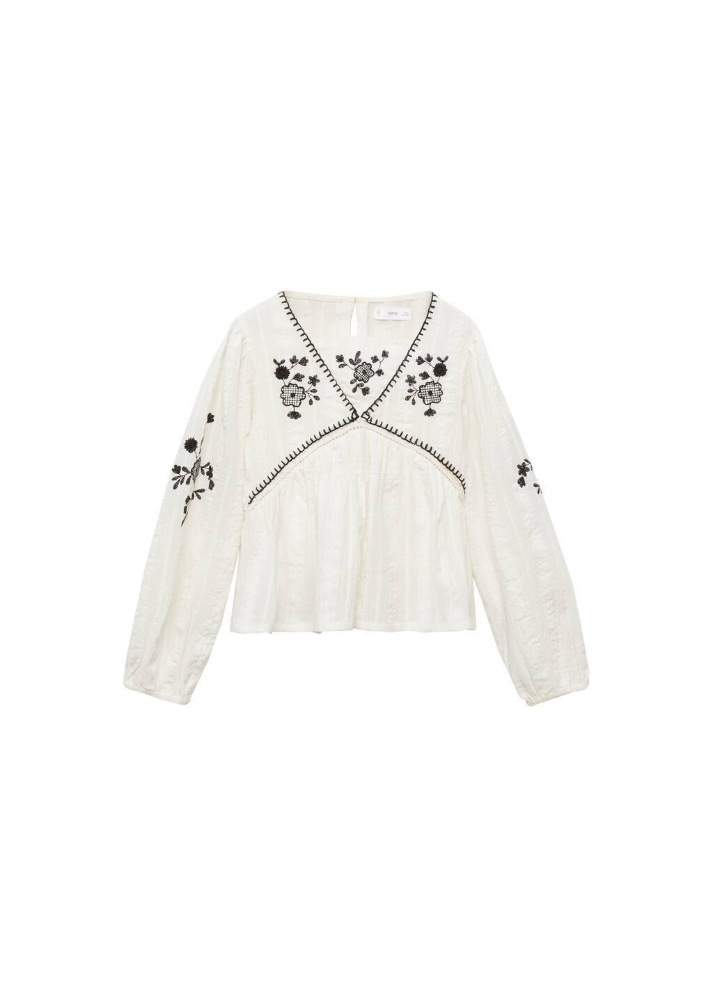 White Embroidered Blouse Regular, Kids Girls, , large image number 0