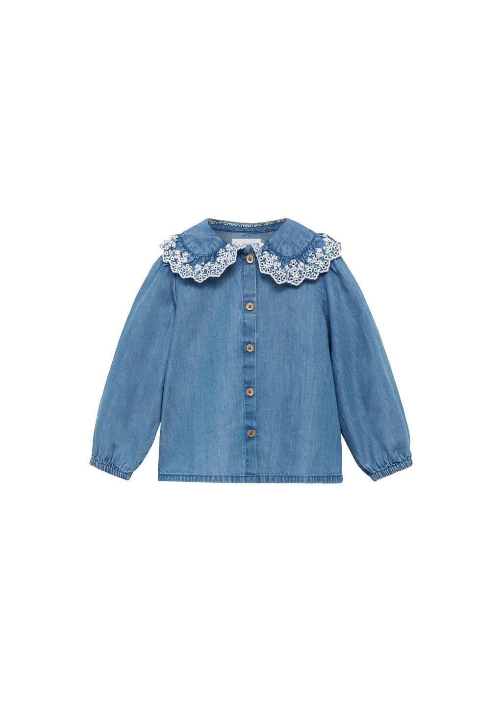 Blue Denim Cotton Plain Shirt, Kids Girls, , large image number 0