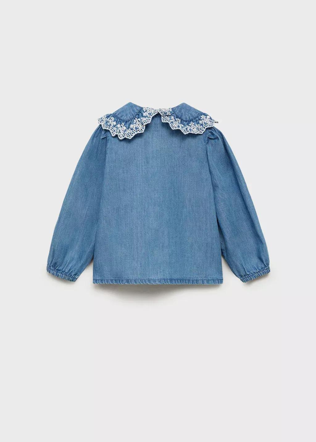 Blue Denim Cotton Plain Shirt, Kids Girls, , large image number 1