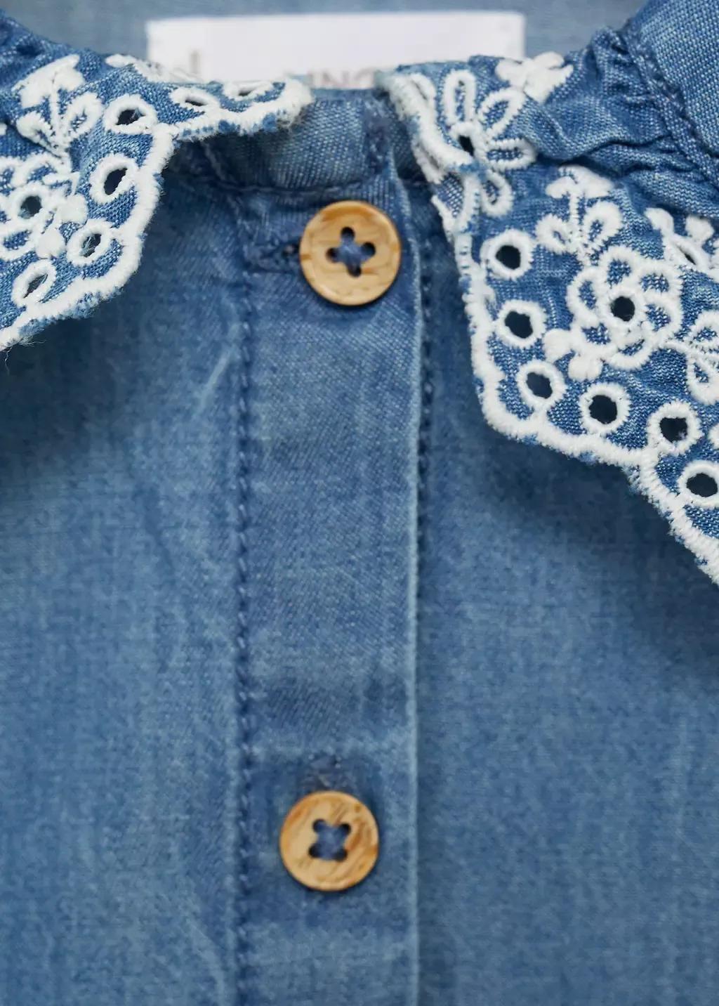 Blue Denim Cotton Plain Shirt, Kids Girls, , large image number 2
