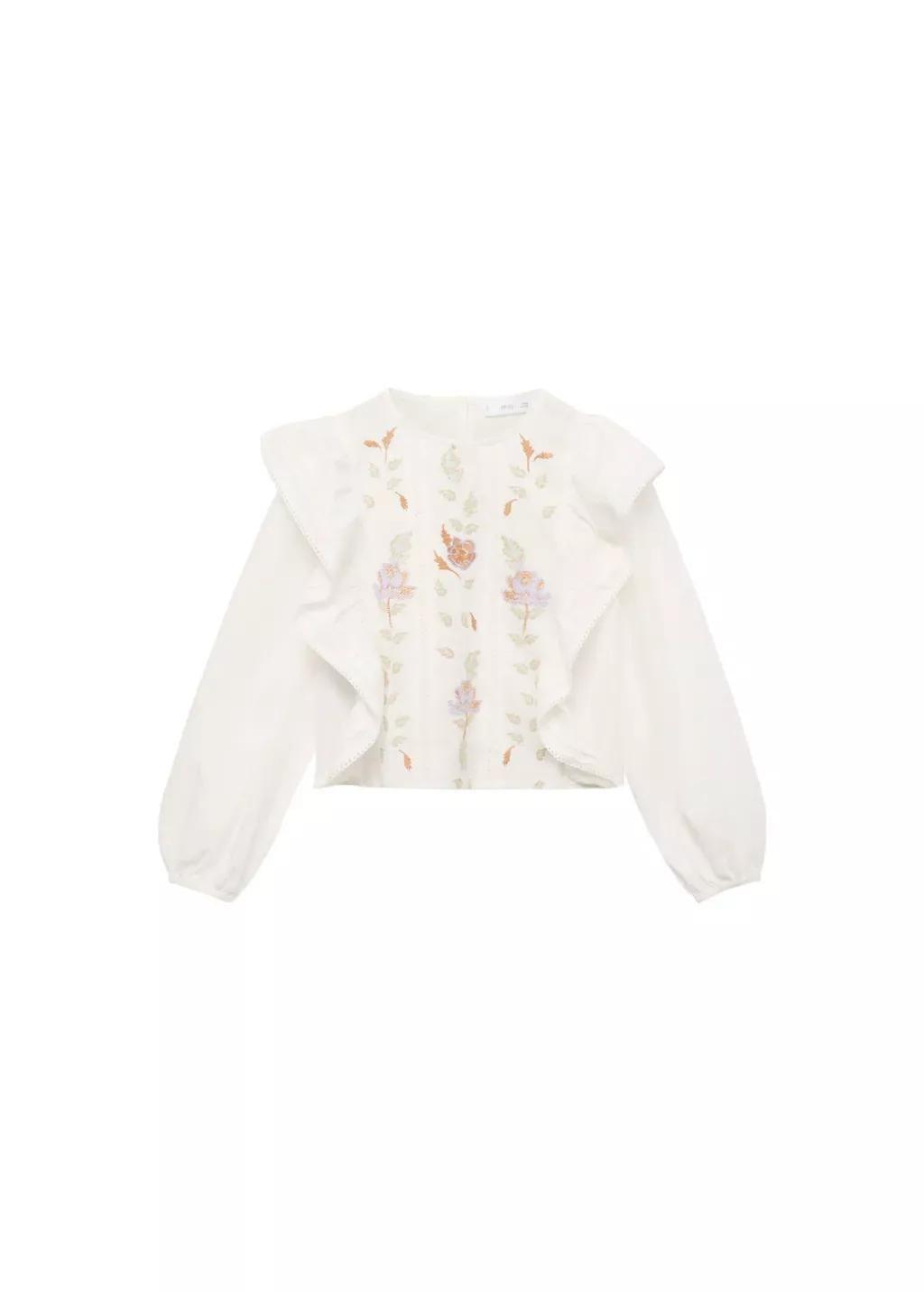 White Floral Embroidered Blouse, Kids Girl, , large image number 0