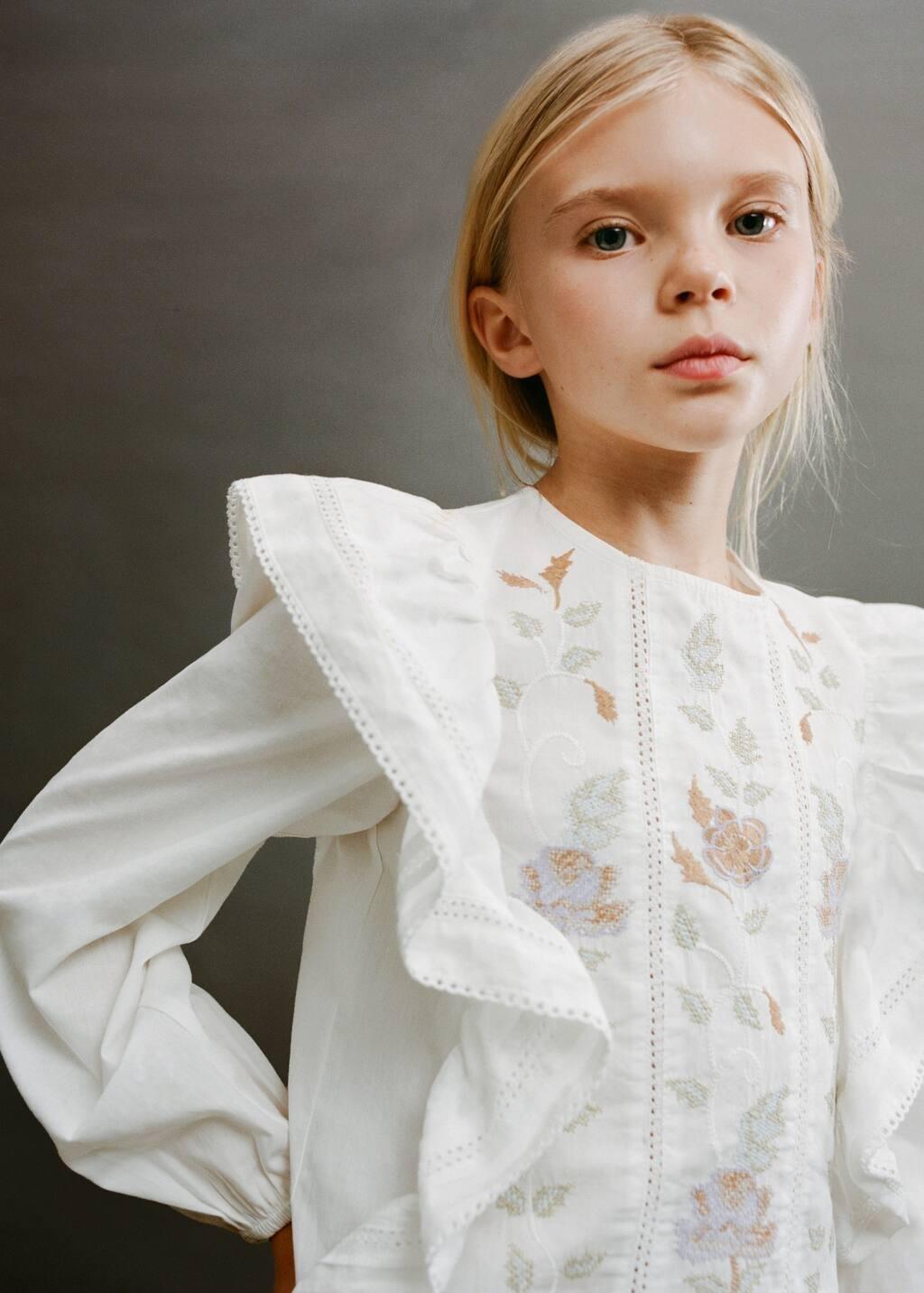 White Floral Embroidered Blouse, Kids Girl, , large image number 4