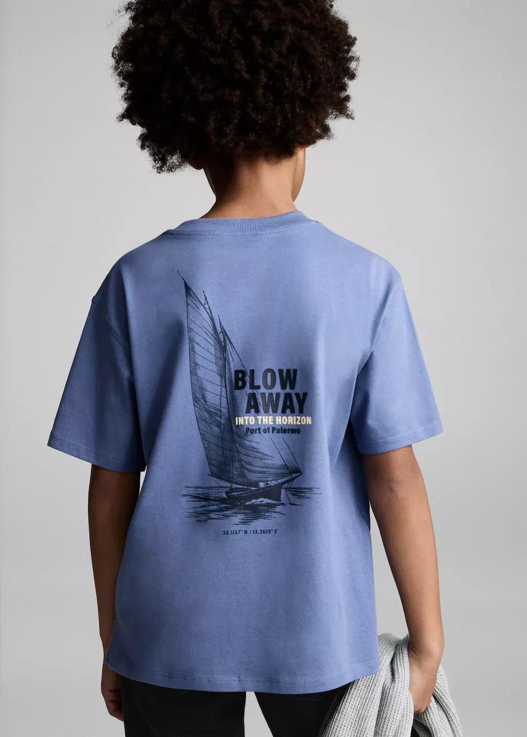 Blue Cotton T-Shirt With Printed Drawing, Kids Boy, , large image number 1