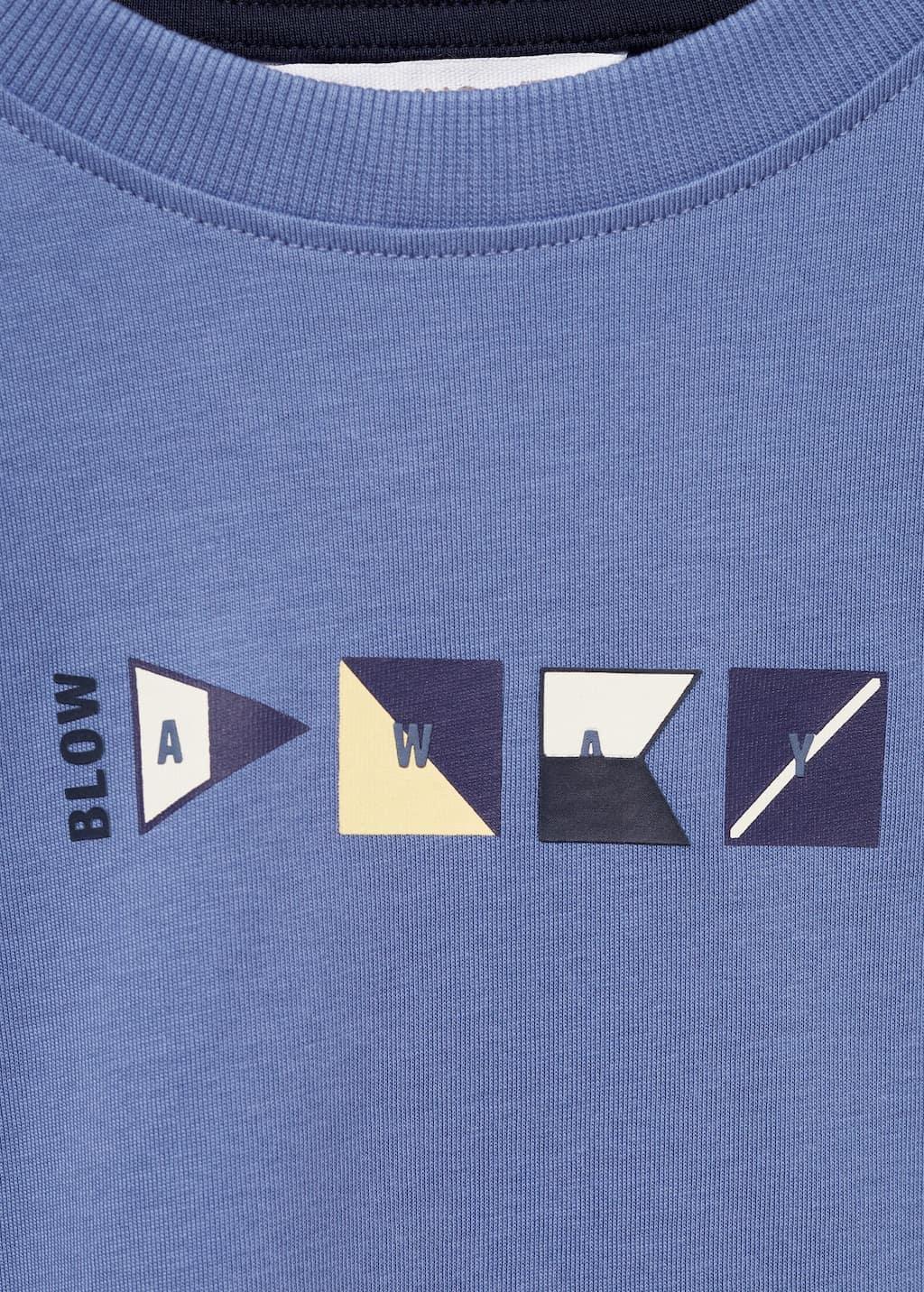 Blue Cotton T-Shirt With Printed Drawing, Kids Boy, , large image number 2