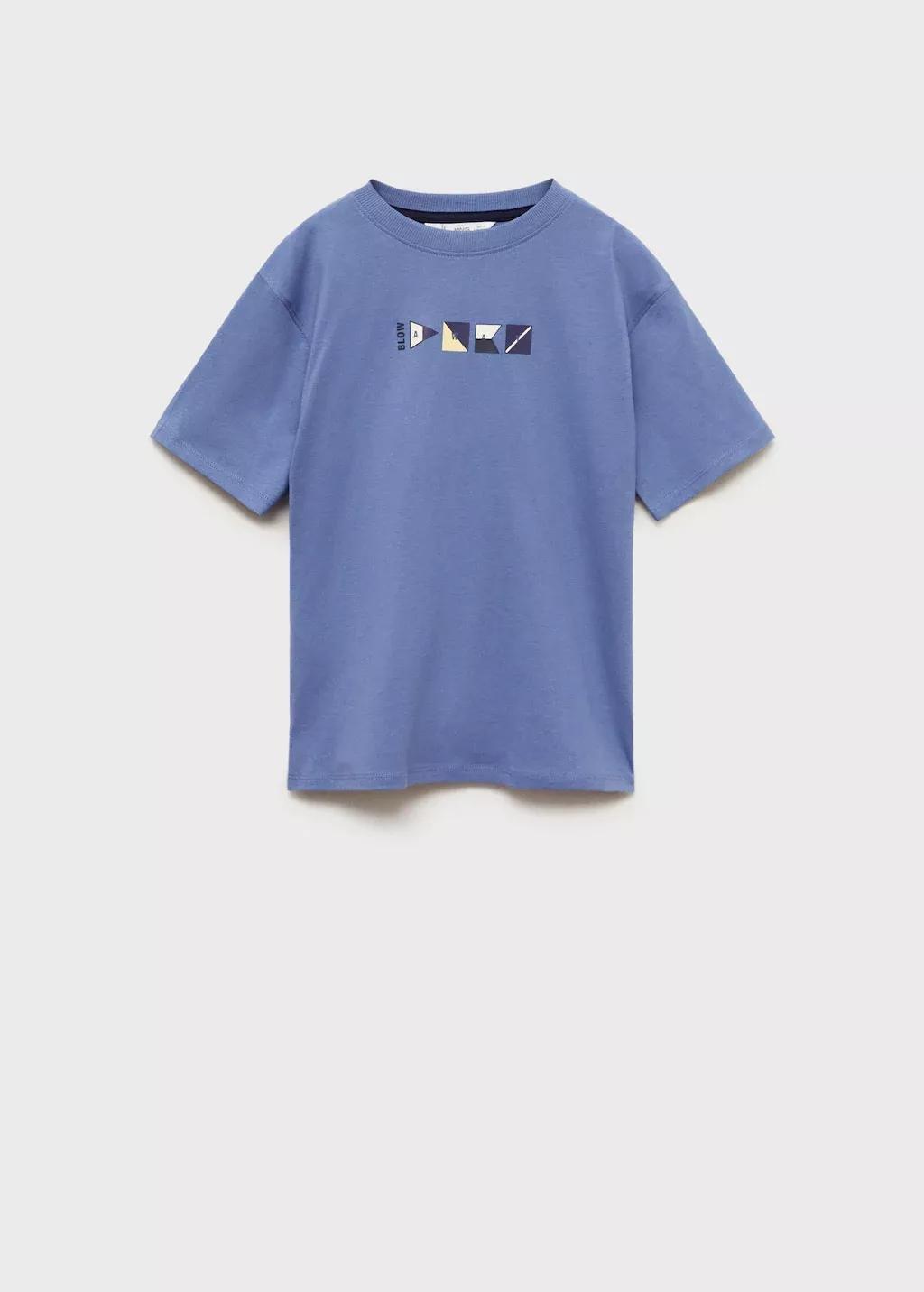 Blue Cotton T-Shirt With Printed Drawing, Kids Boy, , large image number 3