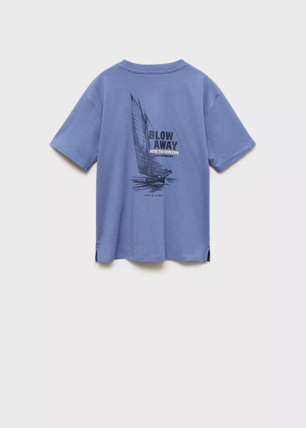 Blue Cotton T-Shirt With Printed Drawing, Kids Boy, , large image number 4