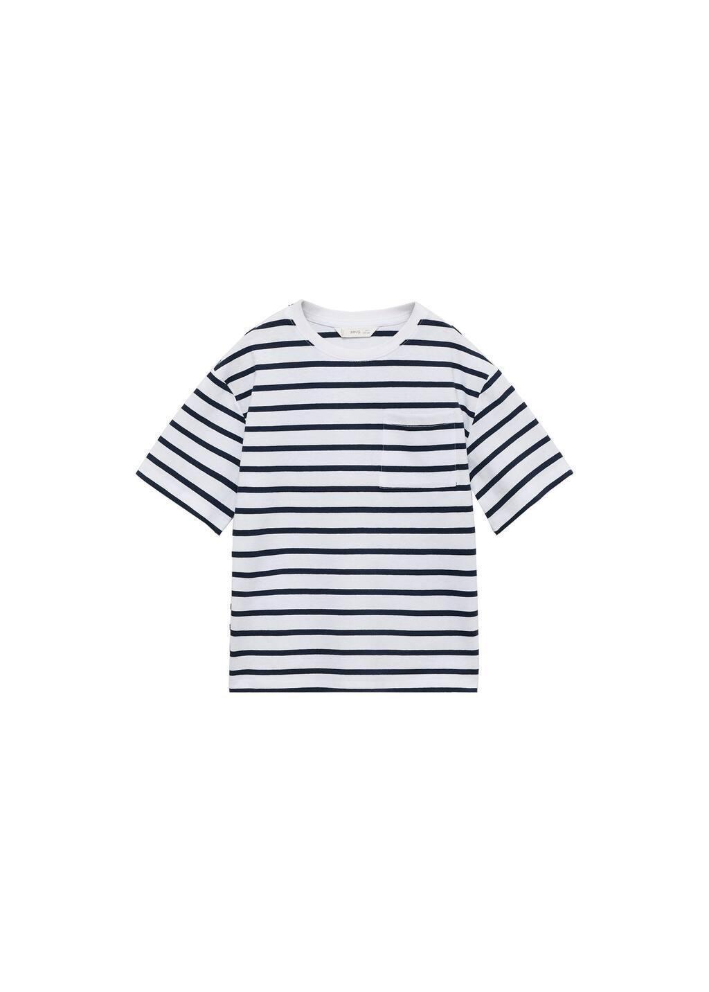White Striped Cotton T-Shirt, Kids Boy, , large image number 0