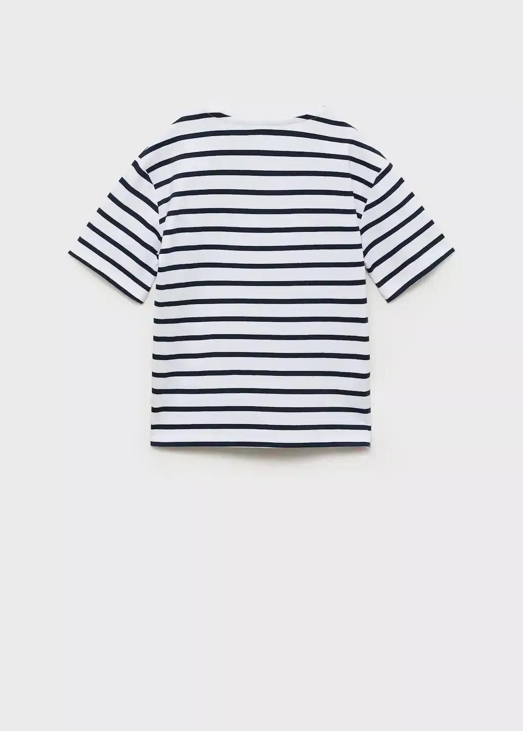 White Striped Cotton T-Shirt, Kids Boy, , large image number 2
