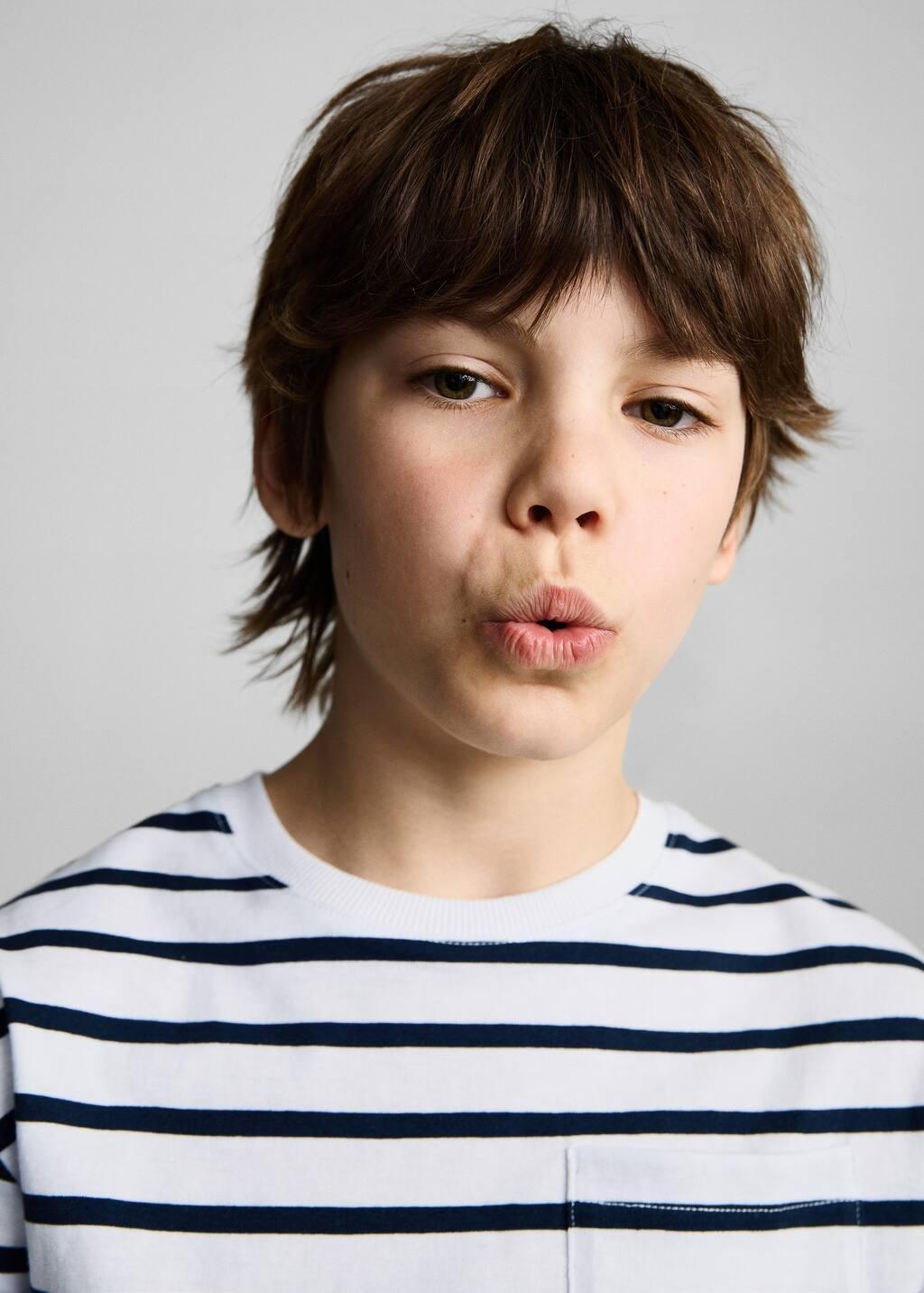 White Striped Cotton T-Shirt, Kids Boy, , large image number 3