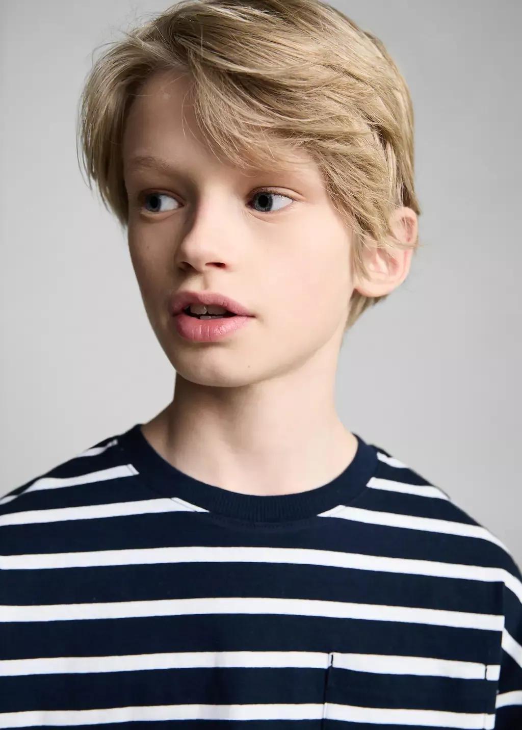 Navy Striped Cotton T-Shirt, Kids Boy, , large image number 4