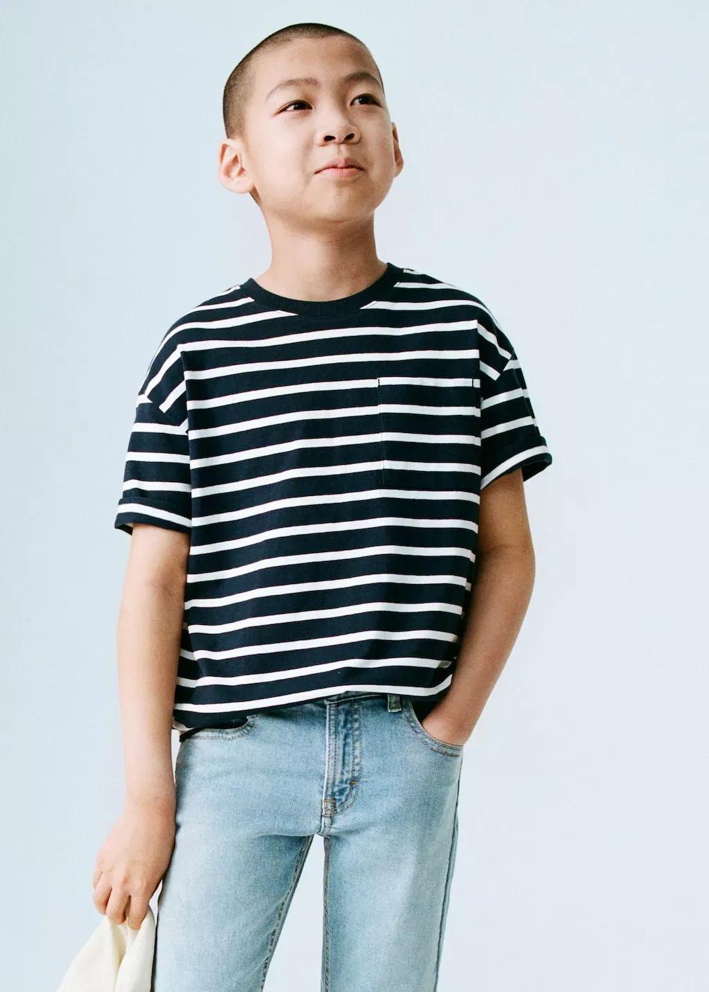 Navy Striped Cotton T-Shirt, Kids Boy, , large image number 6