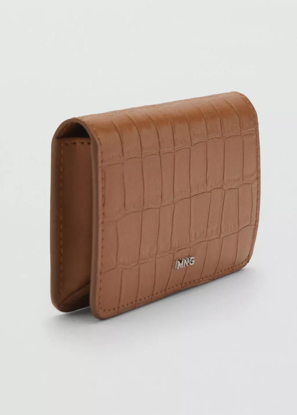 Brown Croco Leather-Effect Wallet With Flap, 0201_09, large image number 0