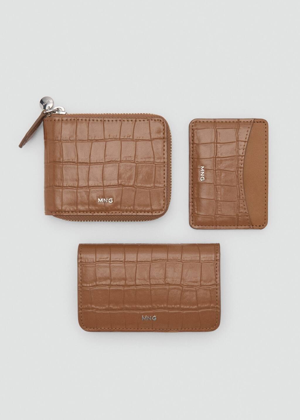 Brown Croco Leather-Effect Wallet With Flap, 0201_09, large image number 2