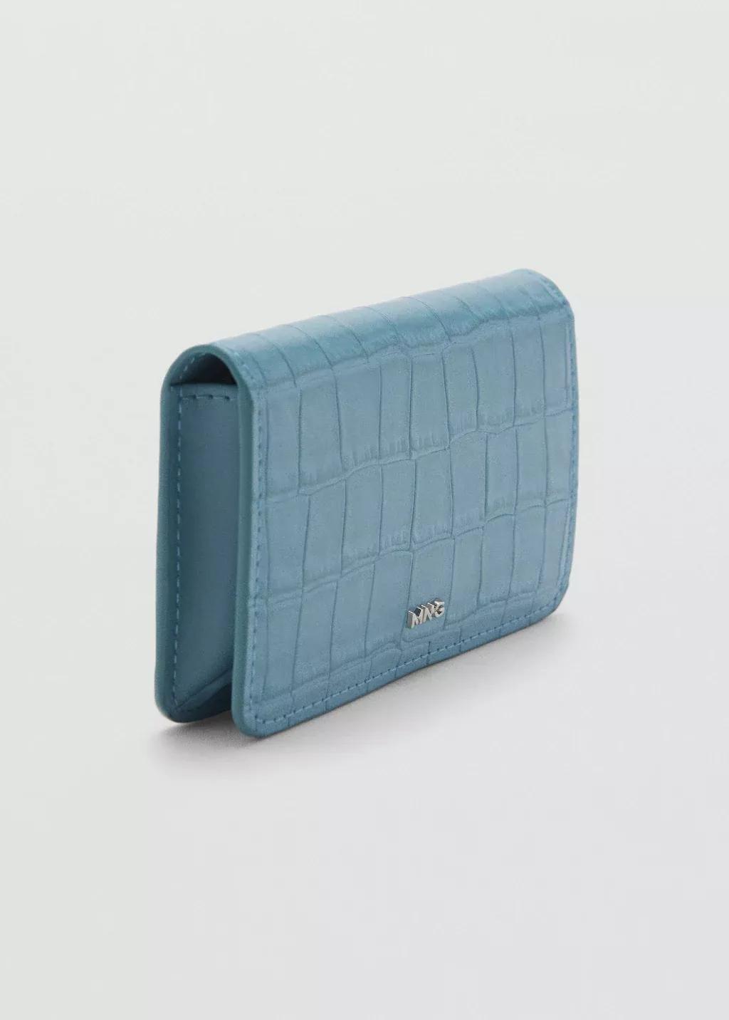 Blue Croco Leather-Effect Wallet With Flap, , medium