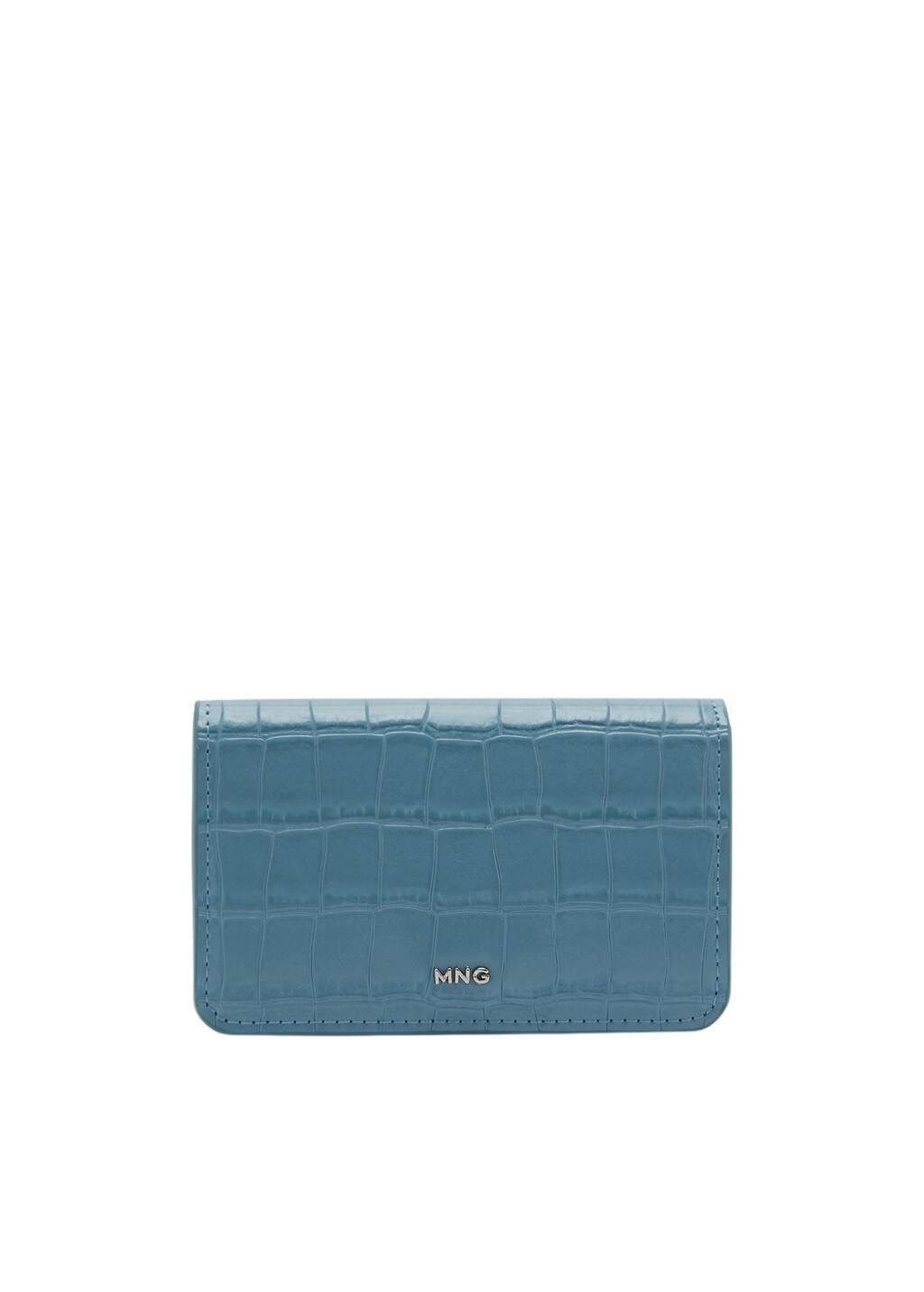 Blue Croco Leather-Effect Wallet With Flap, 0201_57, large image number 3