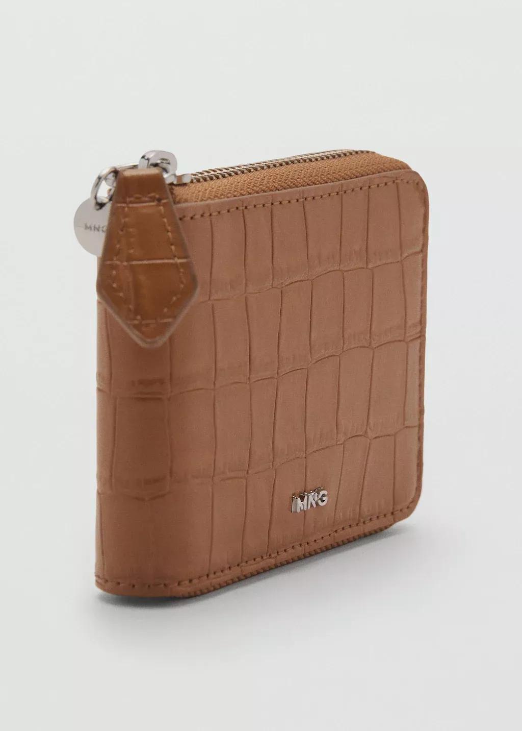 Brown Croco Leather-Effect Mini Wallet, , medium