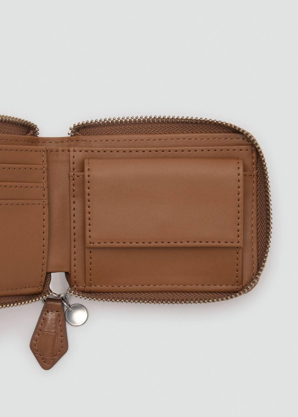 Brown Croco Leather-Effect Mini Wallet, 0201_09, large image number 1