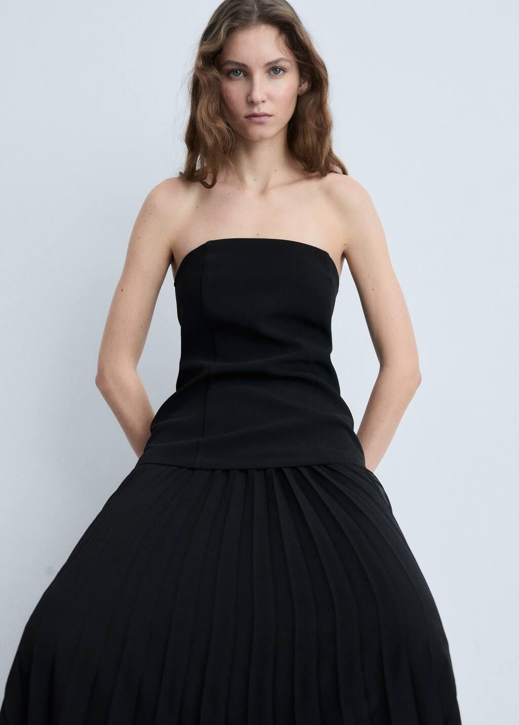 Black Combined Strapless Dress, , large image number 1