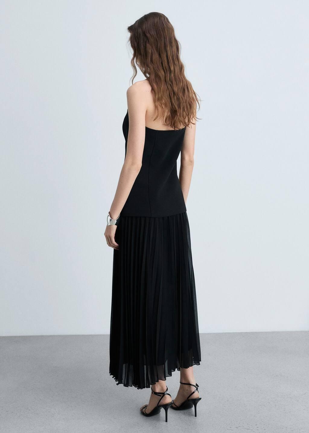 Black Combined Strapless Dress, , large image number 2