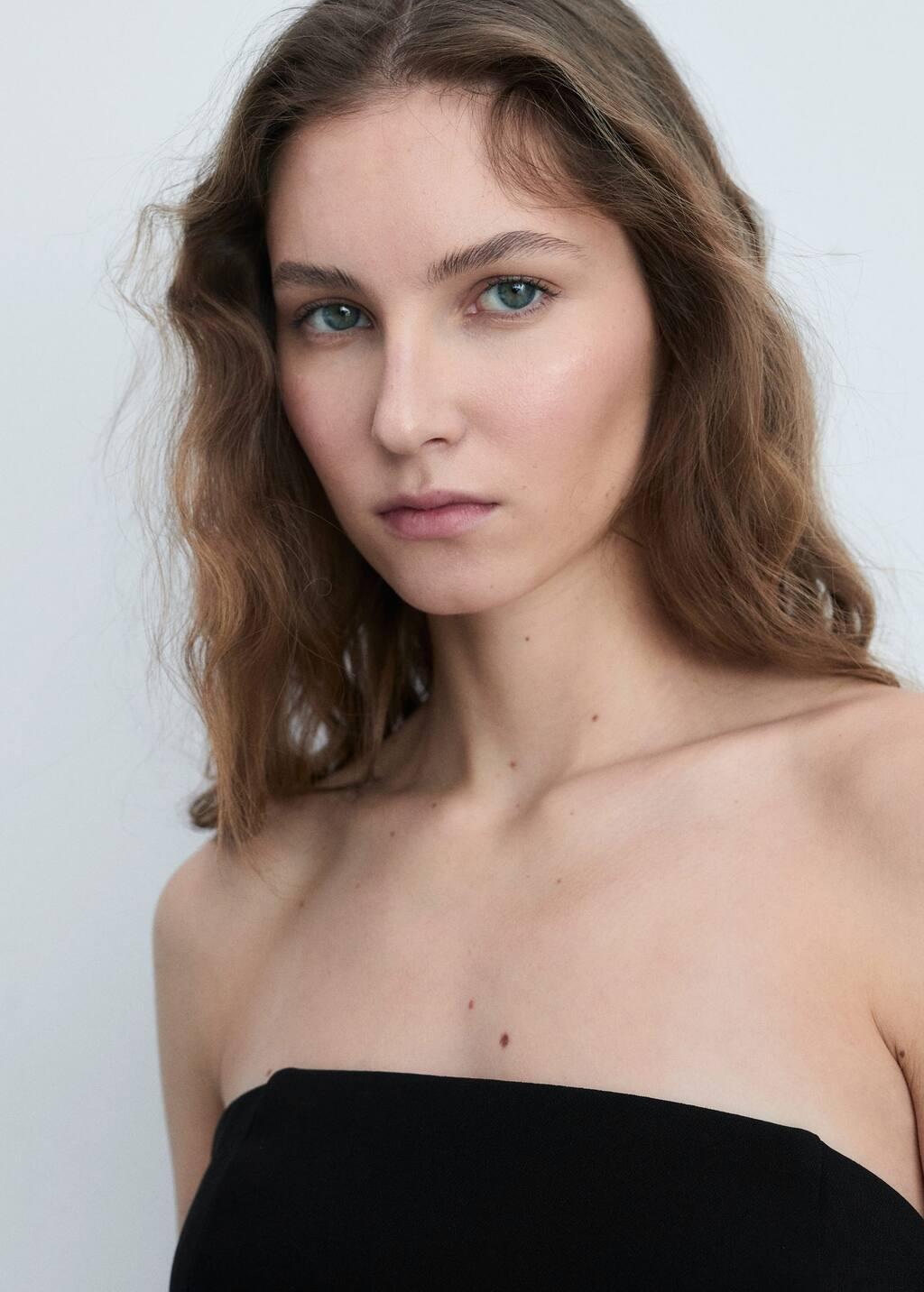Black Combined Strapless Dress, , large image number 3