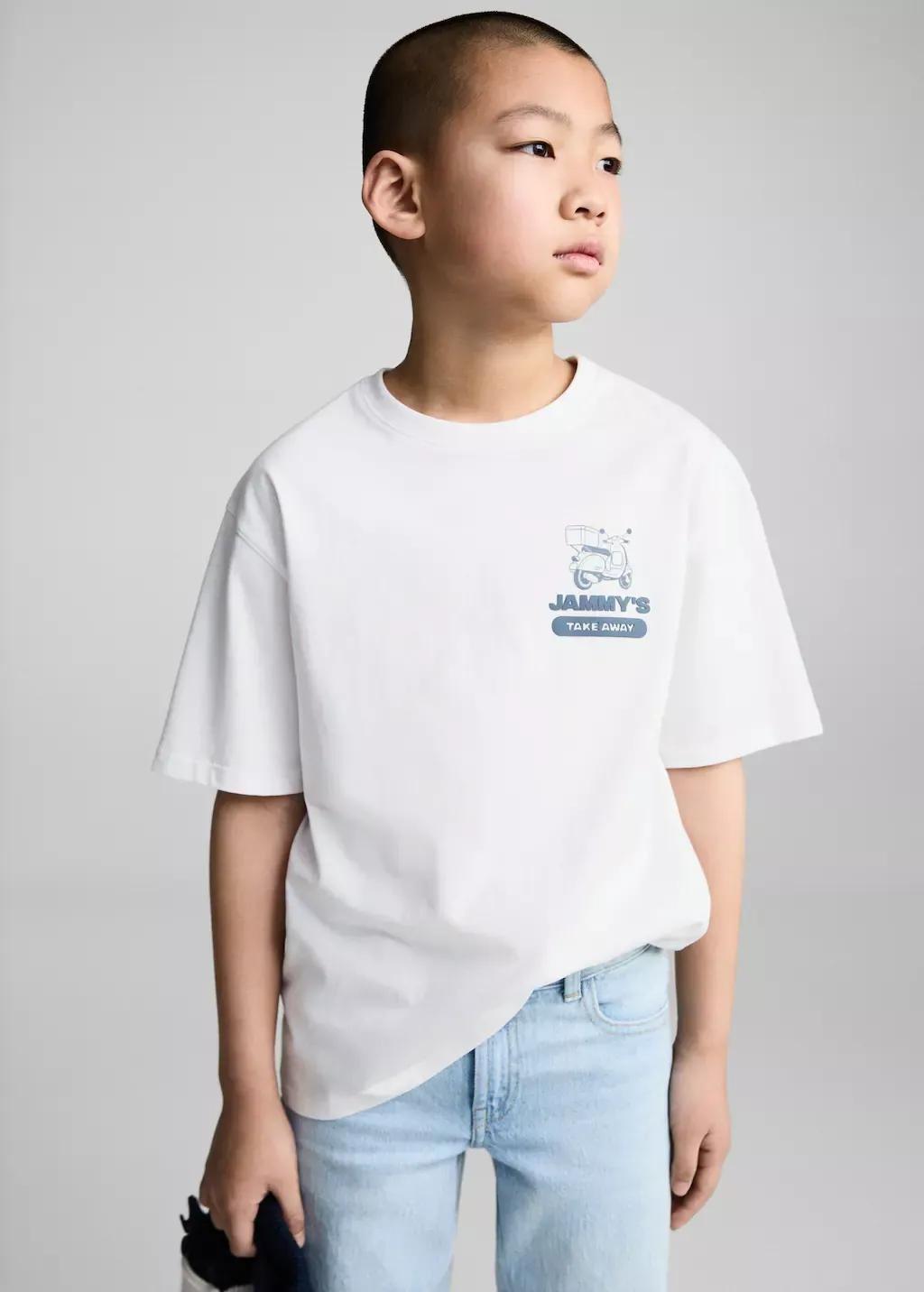 White Short-Sleeved Cotton T-Shirt, Kids Boy, , large image number 1