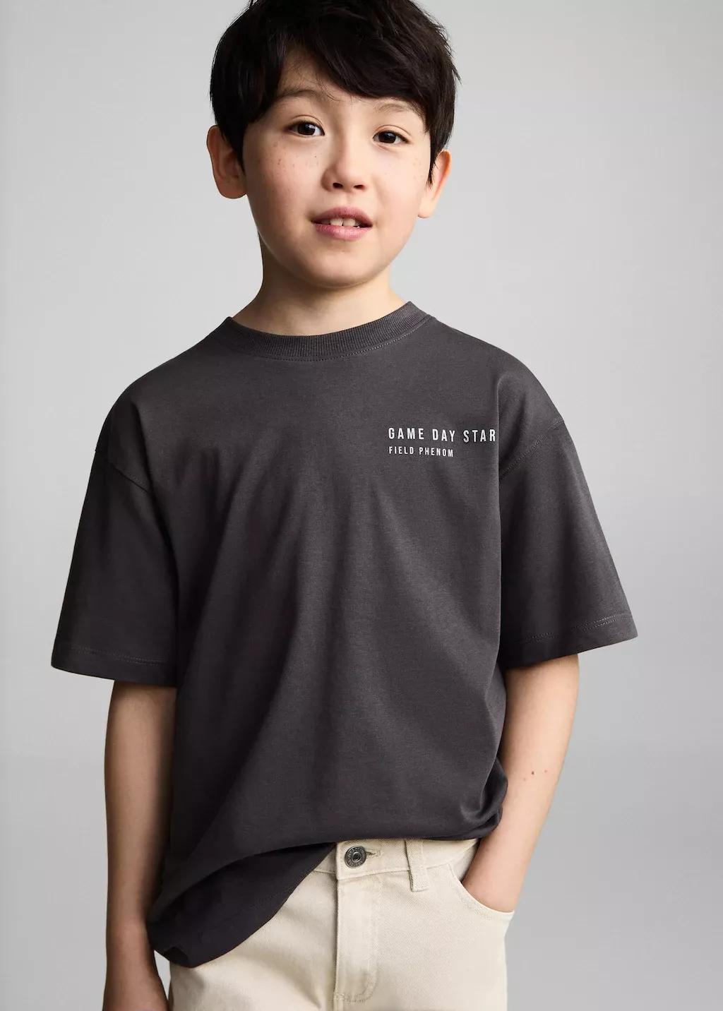 Grey Printed Cotton-Blend T-Shirt, Kids Boy, , medium