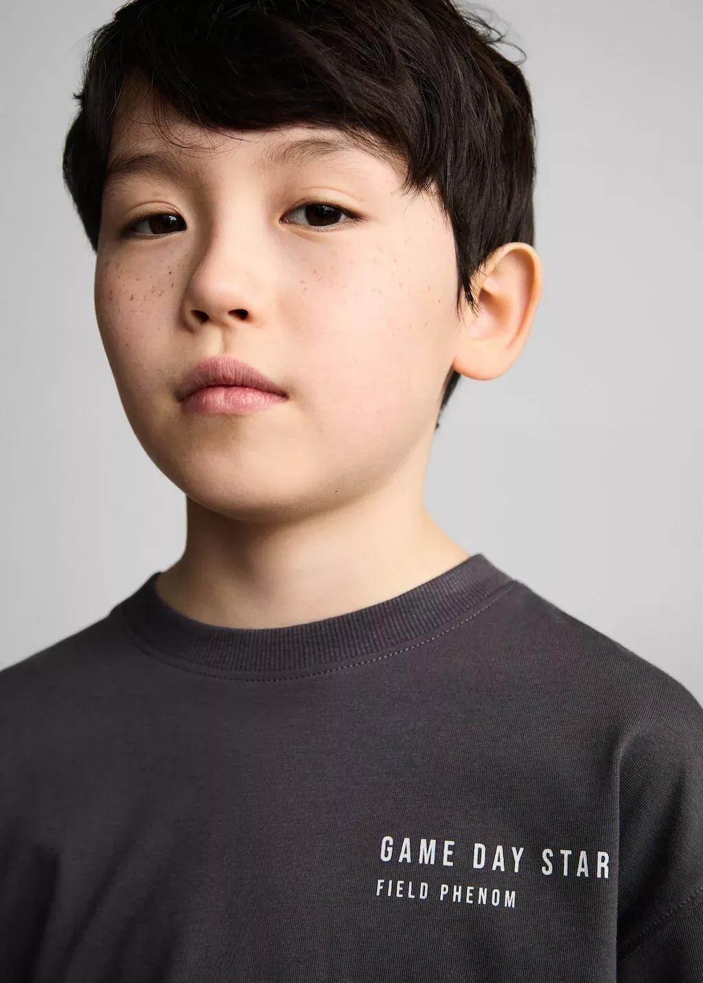 Grey Printed Cotton-Blend T-Shirt, Kids Boy, , large image number 1