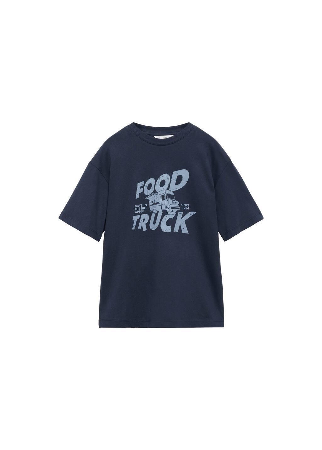 Navy Printed Cotton-Blend T-Shirt, Kids Boy, , medium