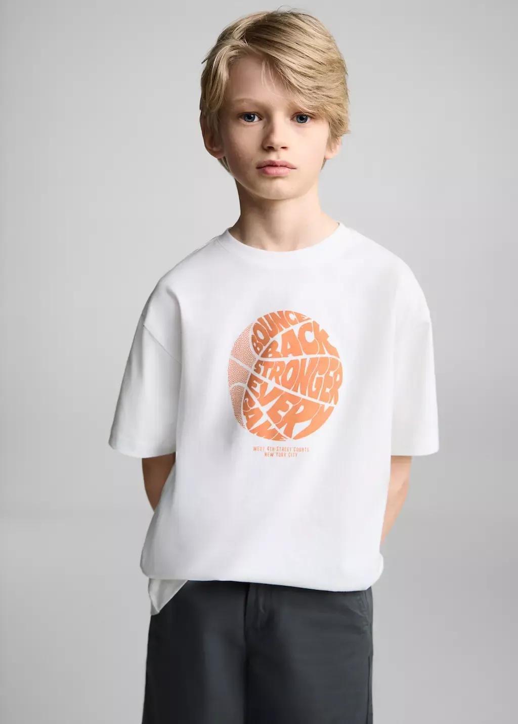 White Printed Cotton-Blend T-Shirt, Kids Boy, , large image number 1