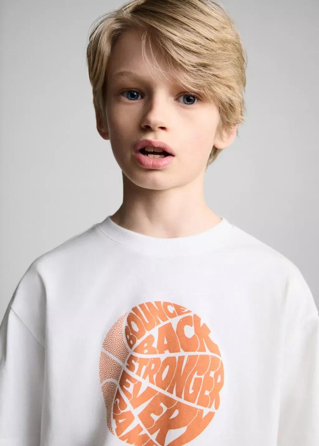 White Printed Cotton-Blend T-Shirt, Kids Boy, Natural White, large image number 3