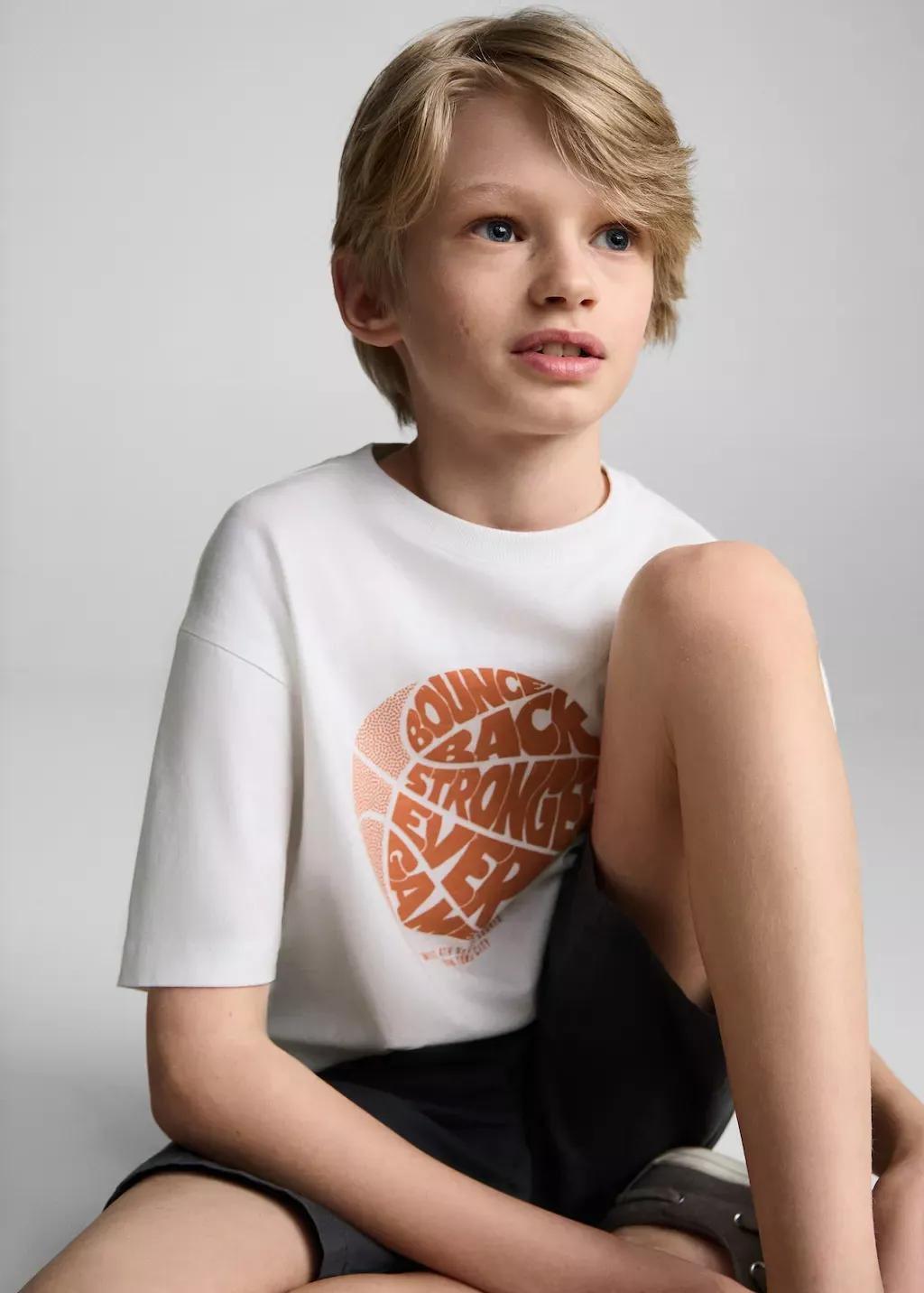 White Printed Cotton-Blend T-Shirt, Kids Boy, Natural White, large image number 4