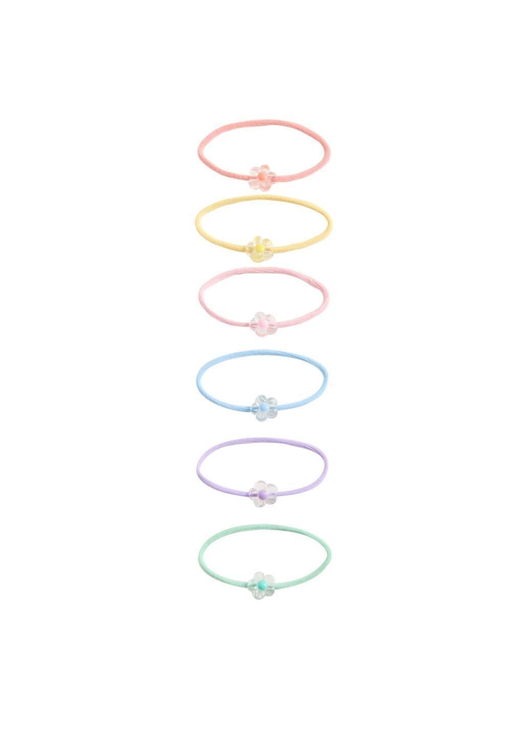 Pink Pack 6 Hair Ties, Kids Girl, Pink, large image number 0