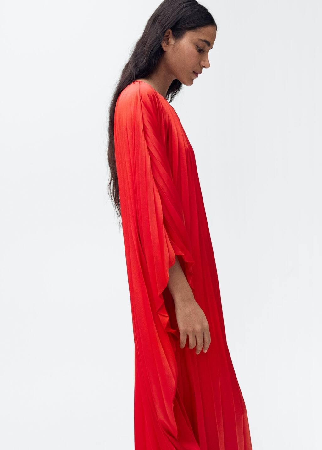 Red  Block Pleated Maxi Dress, , medium