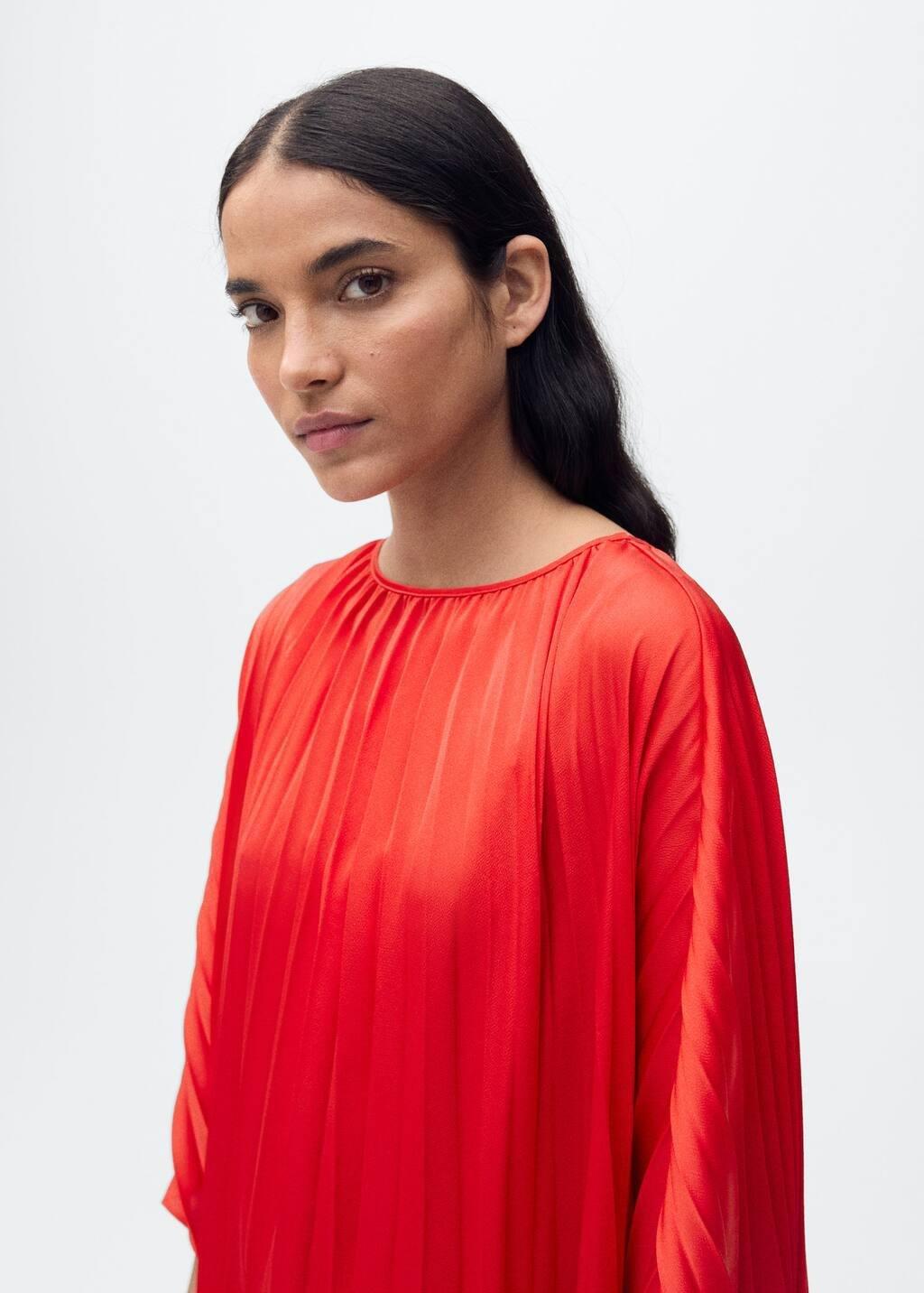 Red  Block Pleated Maxi Dress, , large image number 1