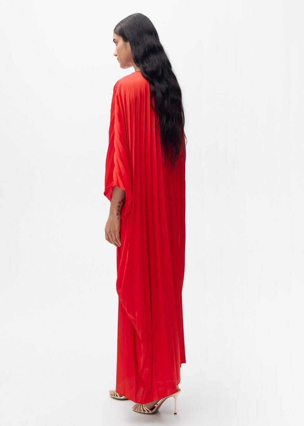 Red  Block Pleated Maxi Dress, , large image number 4